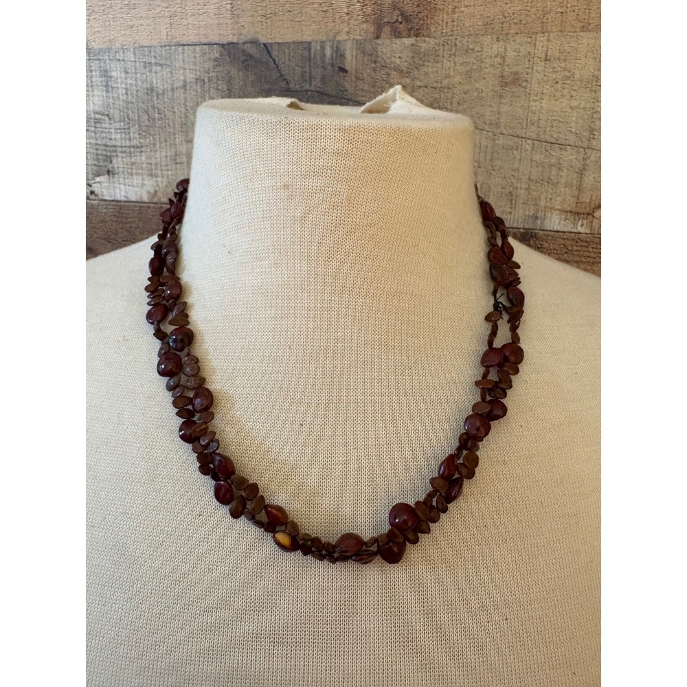 Vintage Natural Dark Brown Seed Bead Long Layering Necklace Boho Earthy 40 Inch